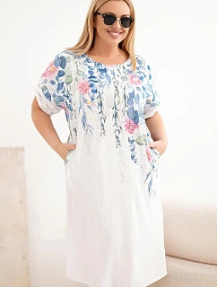 Dámské viskózové šaty Plus Size s krátkým rukávem a rozparky po stranách bílá