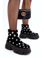 Kožené semišové zateplené kotníčková obuv s krystaly D A MR52-205 Černé Botki Damskie