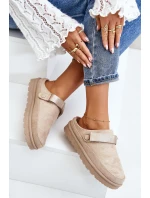 Dámské pantofle zateplené kožíškem na platformě béžové Azida