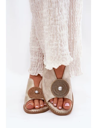 Lesklé Dámské Sandály S Dekorativním Detalem S.Barski KV51-012 Zlaté