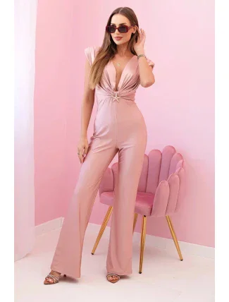 Dámský overal s ozdobným zavazováním v pase pudrově růžová