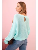 Svetr dámský z mohéru s nařasenými rukávy a výstřihem na zádech mátový Svetr dámský z mohéru s nařasenými rukávy a výstřihem na zádech mátový
