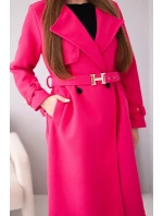 Dámský kabát s páskem a zlatými přezkami fuchsiová