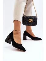 Sametové lodičky na podpatku černé Alessyndra