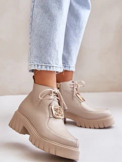 Zazoo 2952 Kožené Boty Se Zlatou Dekorací Béžové