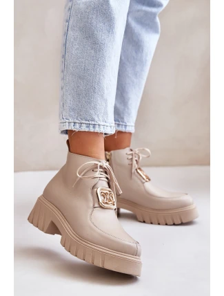 Zazoo 2952 Kožené Boty Se Zlatou Dekorací Béžové