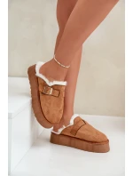 Dámské pantofle na silné podrážce s kožešinou a sponou Camel Linneola
