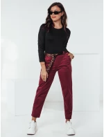 Dámské kalhoty LEOCINCIN v jedné velikosti s páskem bordó FashionStreet UY2261
