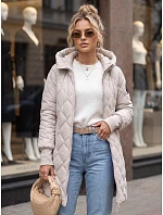 Dlouhá dámská prošívaná přechodová bunda, světle šedá, FashionStreet TY5864 Dlouhá dámská prošívaná přechodová bunda, světle šedá, FashionStreet TY5864