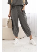 Bavlněný komplet halenka + kalhoty Grafit