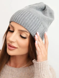 Dámská zimní čepice z vlny s klasickým žebrovaným vzorem K444 šedá