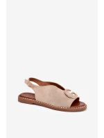 Ploché sandály s ozdobou béžové Haliones