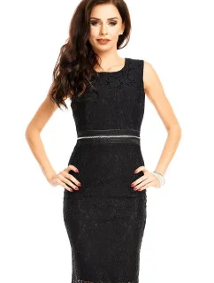 Krajkové dámské šaty bez rukávů středně dlouhé černé - Černá / XL - MAYAADI