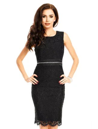 Krajkové dámské šaty bez rukávů středně dlouhé černé - Černá / XL - MAYAADI Krajkové dámské šaty bez rukávů středně dlouhé černé - Černá / XL - MAYAADI