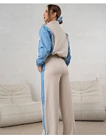 Tepláková souprava mikina na zip + široké kalhoty béžovo-modrá (821151)