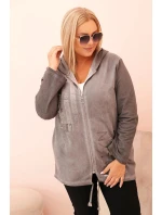 Dámská mikina Plus Size s kapucí a potiskem BKLYN, grafitová