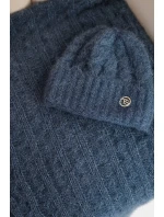 Dámská souprava čepice a šály s žebrovaným vzorem s ozdobou jeansový