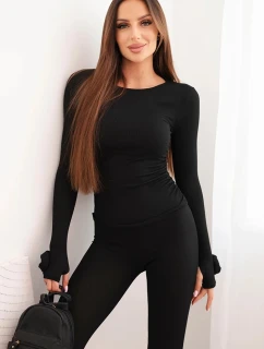 Komplet dámský z pruhované viskózy s dlouhým rukávem a legínami černý