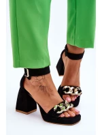 Dámské semišové sandály s masivními podpatky Lewski boty 3207 Černá