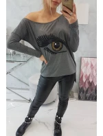 Halenka s potiskem a delšími zády v grafitové barvě