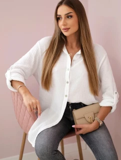 Bavlněná mušelínová košile oversize bílý