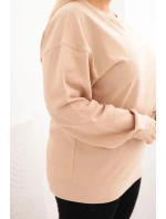 Dámská mikina Plus Size bavlněná basic s kulatým výstřihem bežová