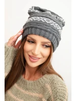 Dámská zimní čepice s vzorem a vlnou K425 grafitová