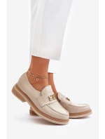 Zazoo 20174 Kožené Elegantní Polobotky Dámské Na Plochém Podpatku Béžové