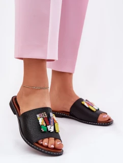 Dámské sandály na plochém podpatku s ozdobou černé Clelione