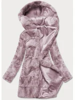 Pudrově růžová dámská bunda-kožíšek s kapucí (br9741-81)
