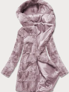 Pudrově růžová dámská bunda-kožíšek s kapucí (br9741-81)