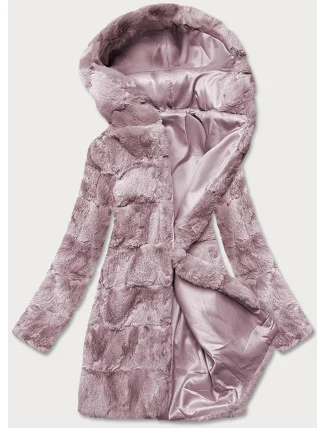 Pudrově růžová dámská bunda-kožíšek s kapucí (br9741-81)