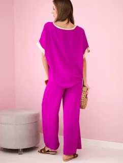 Viskózový komplet se zlatým lemováním tmavě fialová