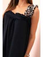 Dámské šaty s ramínky s leopardím potiskem námořnická modř Dámské šaty s ramínky s leopardím potiskem námořnická modř