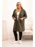 Dámský kabát Plus Size z umělého beránka s kapsami khaki Dámský kabát Plus Size z umělého beránka s kapsami khaki