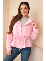 Dámská rozepínací mikina máslová s tkaničkou a kapsami cukrově růžová