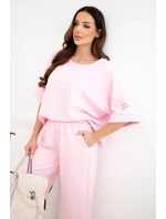 Dámský máslový komplet z viskózy mikina a široké kalhoty cukrově růžová