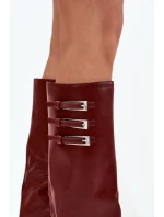 Dámské Kozačky Na Podpatku Otočený Svršek Pásky S Přezkami Bordové Nirisa