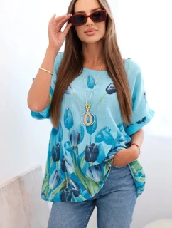 Dámská bavlněná košile s květinovým vzorem modrý