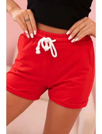 Dámské bavlněné kraťasy s gumou a zavazováním v pase červené Dámské bavlněné kraťasy s gumou a zavazováním v pase červené