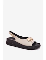 Kožené sandály na platformě s ozdobou S.Barski KV61-6047 Béžové