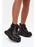 Dámské kožené boty GOE – černé, zateplené, na platformě