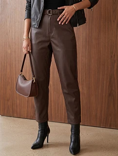 Dámské voskované kalhoty s balónovým střihem, hnědé, FashionStreet UY3122