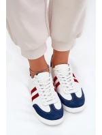 Zazoo N1068 Kožené Nízké Tenisky Dámské Bílá-Námořnická Modrá