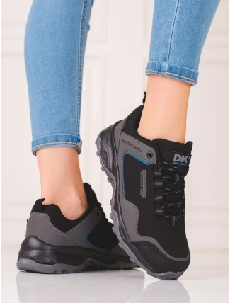 Módní černé dámské trekingové boty bez podpatku Módní černé dámské trekingové boty bez podpatku