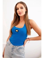 Dámská pruhovaná tílko s ozdobnou nášivkou chabrová