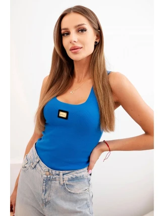 Dámská pruhovaná tílko s ozdobnou nášivkou chabrová