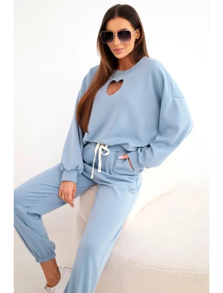 Dámský komplet s máslem a výřezem ve tvaru srdce džínový