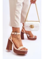 Kožené Sandály Na Robustní Platformě Béžové Marina