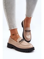 Dámské lakové mokasíny na ploché podrážce béžové Ezoma